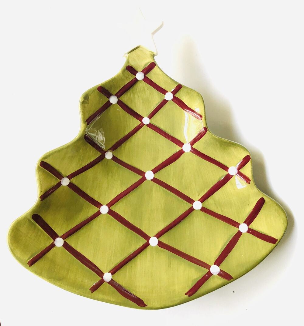 Pottery Barn Seasons Greetings Dessert Salad Plate Figural Christmas Tree Star